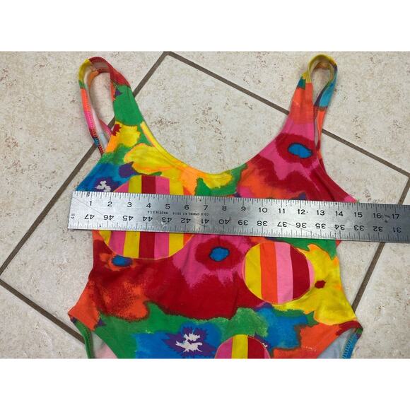 Keiko VTG Pink One Piece Swimsuit Skirt Set Abstract Colorful Vibrant Sz L - Picture 14 of 16